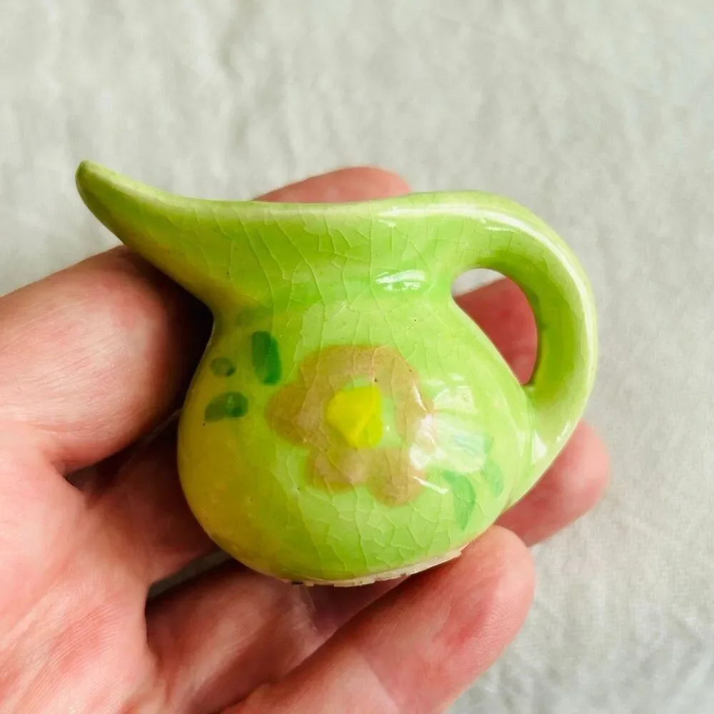 4 Vintage Miniature Pitchers Ceramic Floral Souvenir Toby Girl
